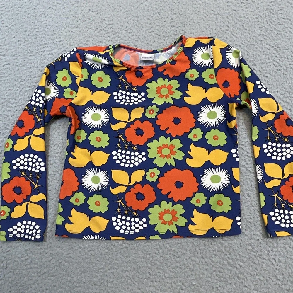 Marimekko For Target Swim Top Girls XL Navy Multicolor Floral Long Sleeve Rash